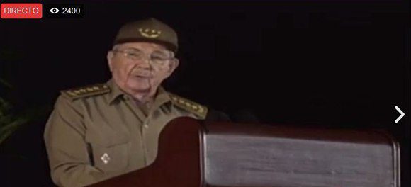 Comienza Raúl su discurso en el acto homenaje a Fidel en Santiago de Cuba. Foto: Captura de pantalla.