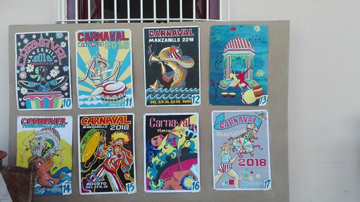 Carteles en concurso para el Carnaval Manzanillo 2018 // Foto Marlene Herrera