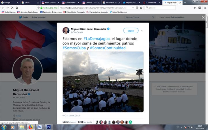 Desde La Demajagua, Díaz-Canel estrenó su cuenta en la red social Twitter y lanzó el hashtag #SomosCuba // Foto de la cuenta Twitter