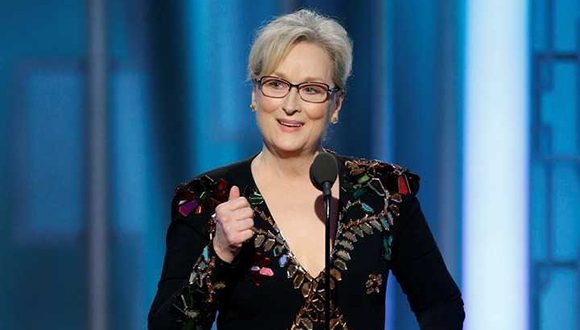 La multipremiada actriz Meryl Streep, durante su discurso de homenaje en los Globos de Oro 2017