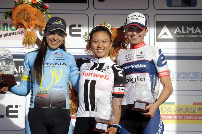 Arlenis Sierra Cañadilla a la izquierda seguida por Coryn Rivera y Cecilie Uttrup Ludwig.