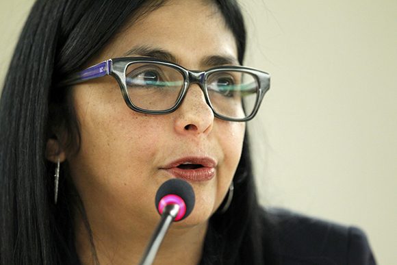 La canciller venezolana, Delcy Rodrí­guez, en la sede de Naciones Unidas en Ginebra, el 3 de marzo de 2015. Foto: Reuters.