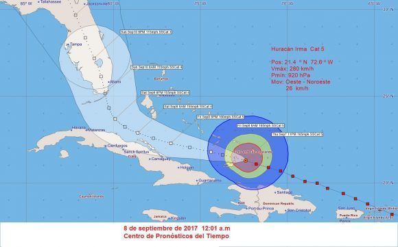Modelos de pronósticos de la futura trayectoria de Irma.