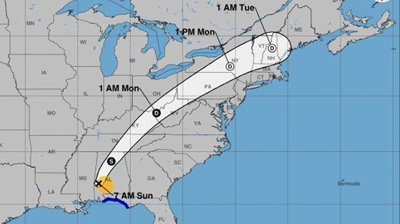 Posible trayectoria de Nate sobre el territorio norteamericano. Imagen: NOAA.