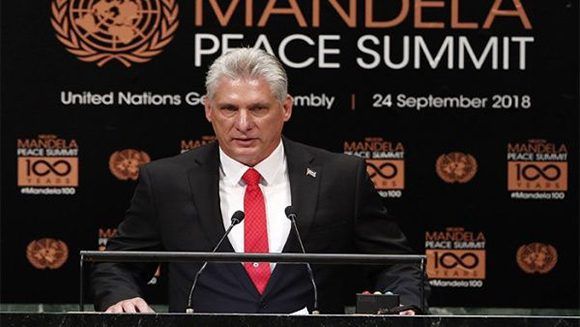 Díaz-Canel durante su intervención en la sede de la Asamblea General, 24 de septiembre de 2018. Foto: teleSUR.