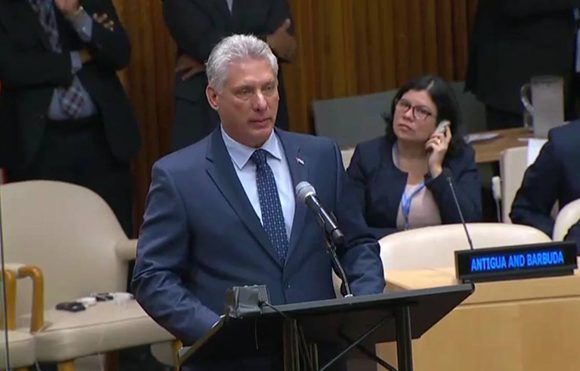 Díaz-Canel este miércoles en la reunión de alto nivel de la Asamblea General de la ONU para celebrar y promover el Día Internacional para la Eliminación Total de las Armas Nucleares.