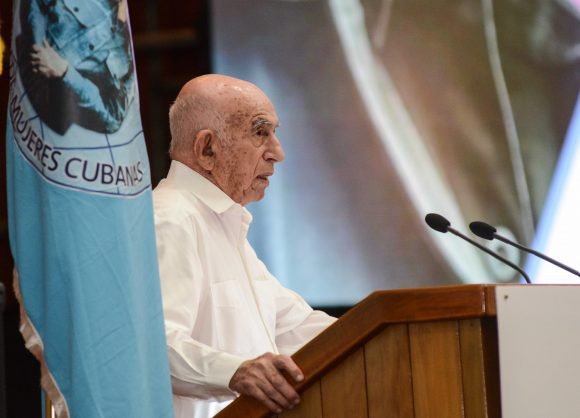 José Ramón Machado Ventura, segundo secretario del Comité Central del Partido Comunista de Cuba, durante su intervención en la clausura del X Congreso de la Federación de Mujeres Cubanas, en el Palacio de las Convenciones, en La Habana, el 8 de marzo de 2019. Foto: Marcelino VÁZQUEZ HERNÁNDEZ/ ACN.