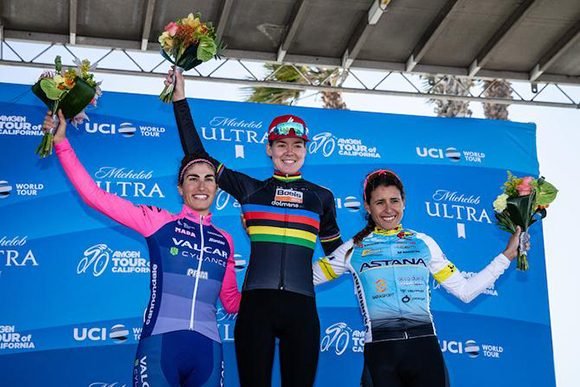 En el primer tramo de la fortísima carrera, la antillana ancló tercera tras 96.5 kilómetros que incluyó cuatro puertos de montaña y una meta volante. Foto: Sitio oficial del Tour de California.