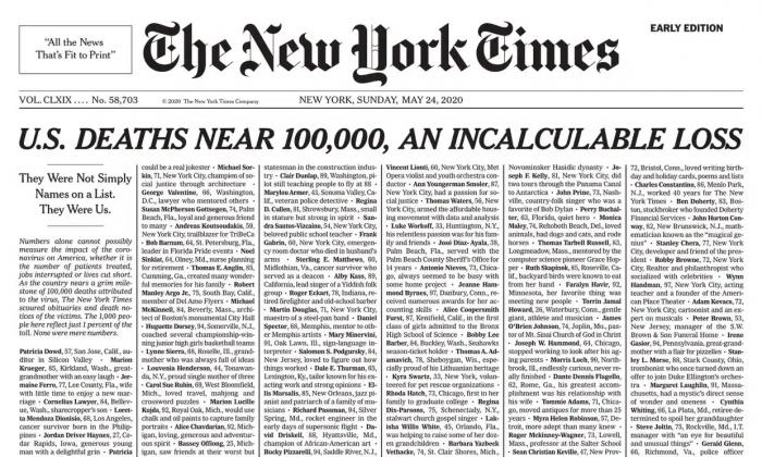 Dentro del diario la lista continúa, entrelazada con un ensayo de Dan Barry Foto: The New York Times