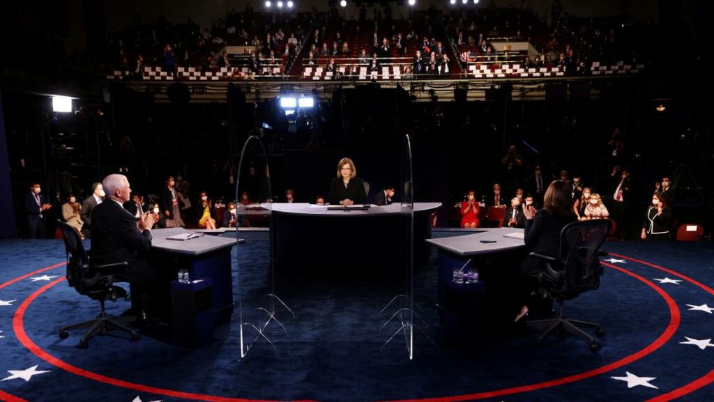 Mike Pence y Kamala Harris en los debates en Salt Lake City, EE.UU., 7 de octubre de 2020.Foto: Justin Sullivan / Reuters