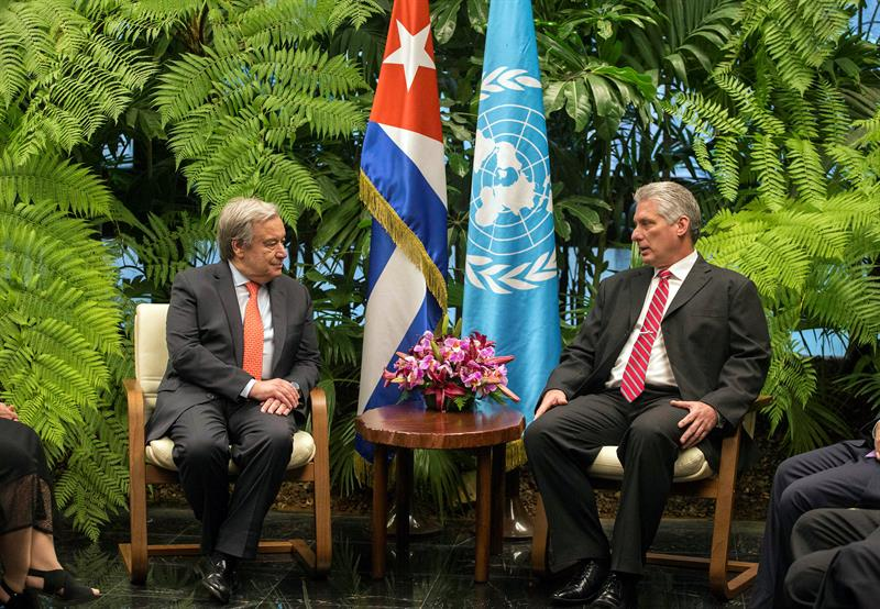 Encuentro entre presidente cubano Miguel Díaz-Canel y SG de la ONU Antonio Guterres. Mayo 2018. Diario Digital Nuestro País.
