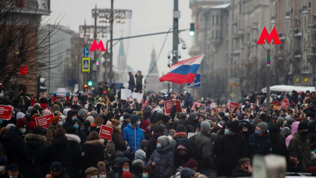 Una protesta en apoyo a Alexéi Navalny en Moscú, Rusia, el 23 de enero de 2021.Foto: Maxim Shemétov / Reuters