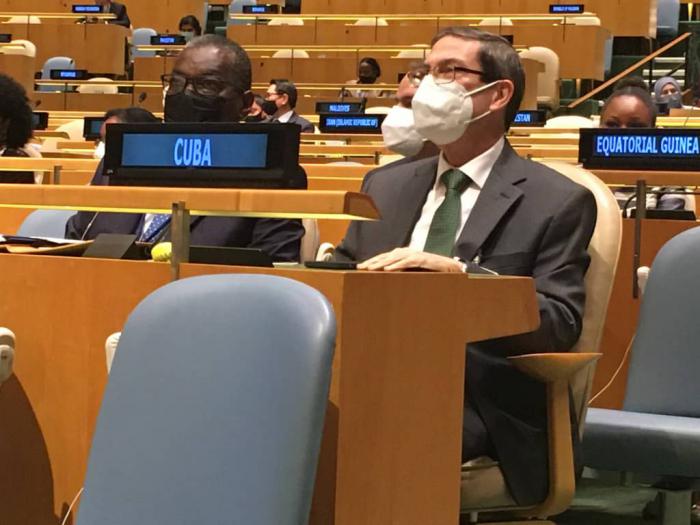 Durante el 76 período de sesiones de la Asamblea General de la ONU, Rodríguez Parrilla desarrolla una intensa agenda. Foto: Twitter del canciller cubano