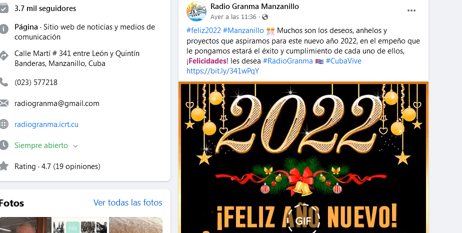 Captura de pantalla de la página de Radio Granma en el sitio de red social Facebook