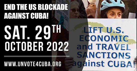 Más de 30 acciones tienen lugar esta semana en Norteamérica para condenar la política punitiva de Washington, según un comunicado de una coalición integrada por más de 100 organizaciones solidarias con la isla, unidos bajo el lema de “UN Vote 4 Cuba” // Foto: PL