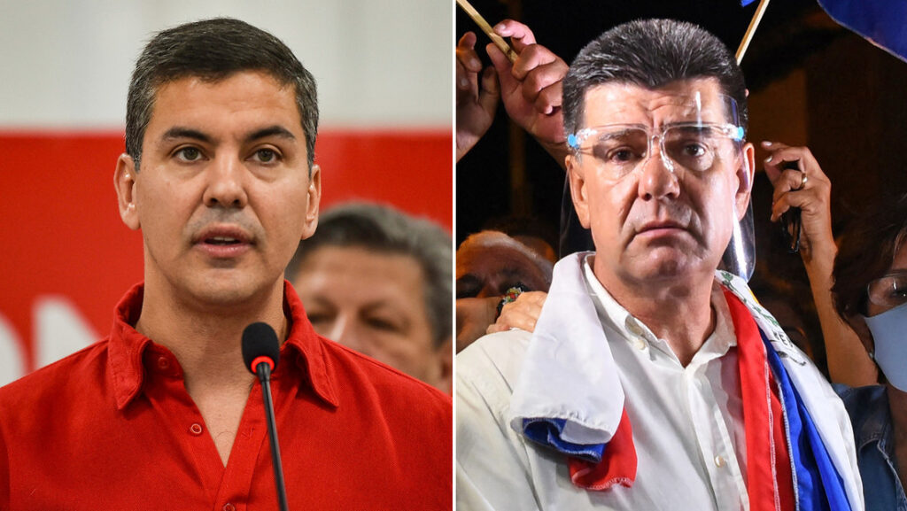 Santiago Peña (oficialismo) y Efraín Alegre (oposición), candidatos presidenciales de Paraguay.Norberto Duarte / AFP
