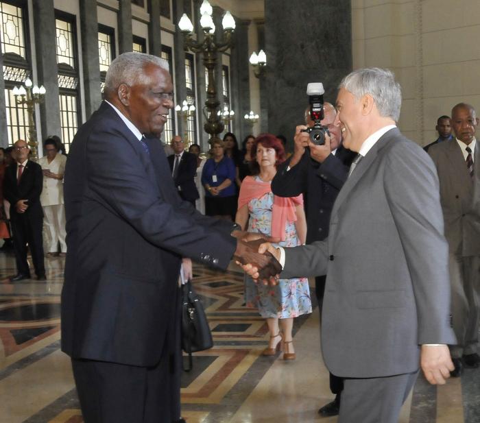  Esteban Lazo Hernández, presidente del Parlamento cubano, recibe a Viacheslav Volodin, presidente de la Duma Estatal de la Asamblea Federal de la Federación de Rusia. // Foto: Ismael Batista Ramírez 