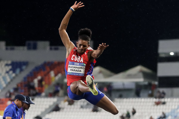 Alejandro Parada compite en la final del salto largo del atletismo de los XXIV Juegos Centroamericanos y del Caribe San Salvador, con sede en el Estadio Nacional Jorge El Mágico González , el 4 de Junio de 2023 en San Salvador, El Salvador. FOTO: Calixto N. Llanes/Periódico JIT (Cuba)