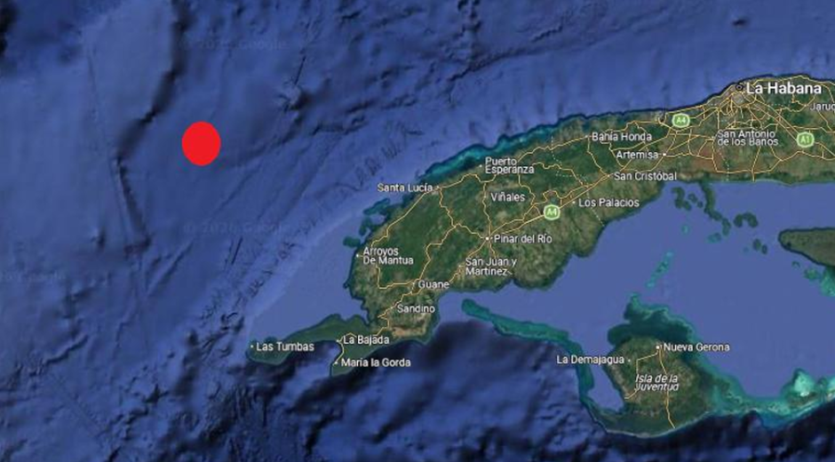 Sismo al noroeste de Mantua, Pinar del Río, el 8 de junio de 2026. Imagen: Cenais.
