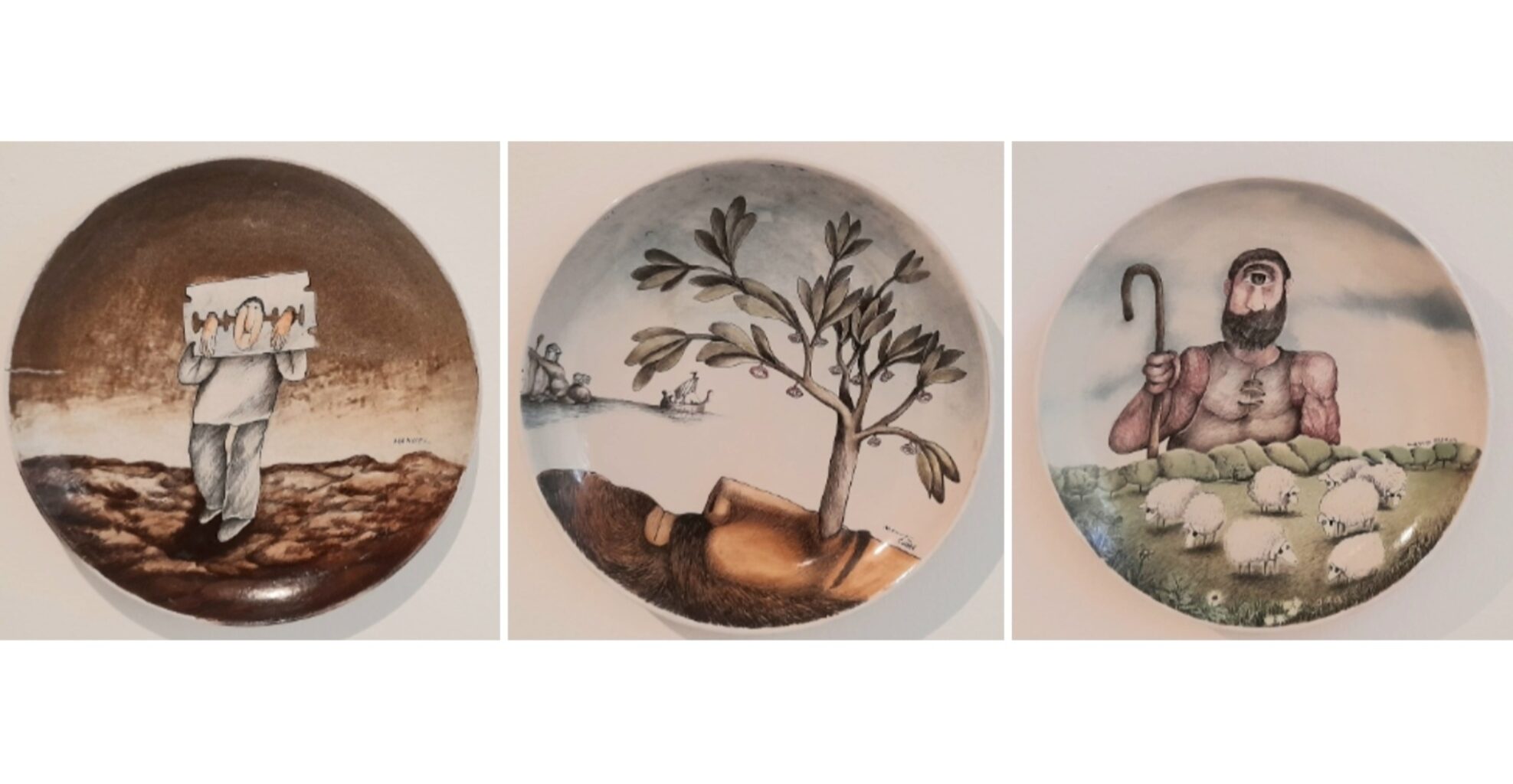 Platos cerámicos. 1980-2000. Mayólica. 30 cm de diámetro. Colección del artista.