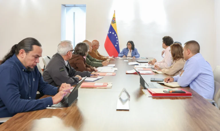 “Revisamos los avances en la construcción de viviendas y evaluamos nuevas estrategias para acelerar la recuperación de las zonas impactadas”, puntualizó la jefa de Estado encargada. Foto: Prensa Presidencial (TeleSur)