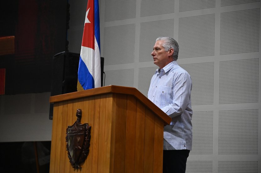 Presidente Díaz-Canel en la clausura del Encuentro Internacional de Solidaridad con Cuba. Foto: Presidencia Cuba